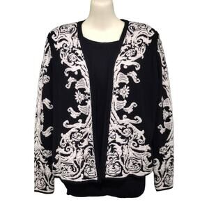 Chico's Damask Open Front Cardigan Black and White‎ Size 0 (4)